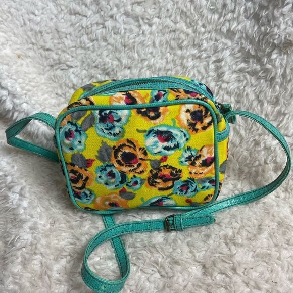 Anna Sui Mini Multi color fabric shoulder bag with coral green leather trim - Picture 7 of 11